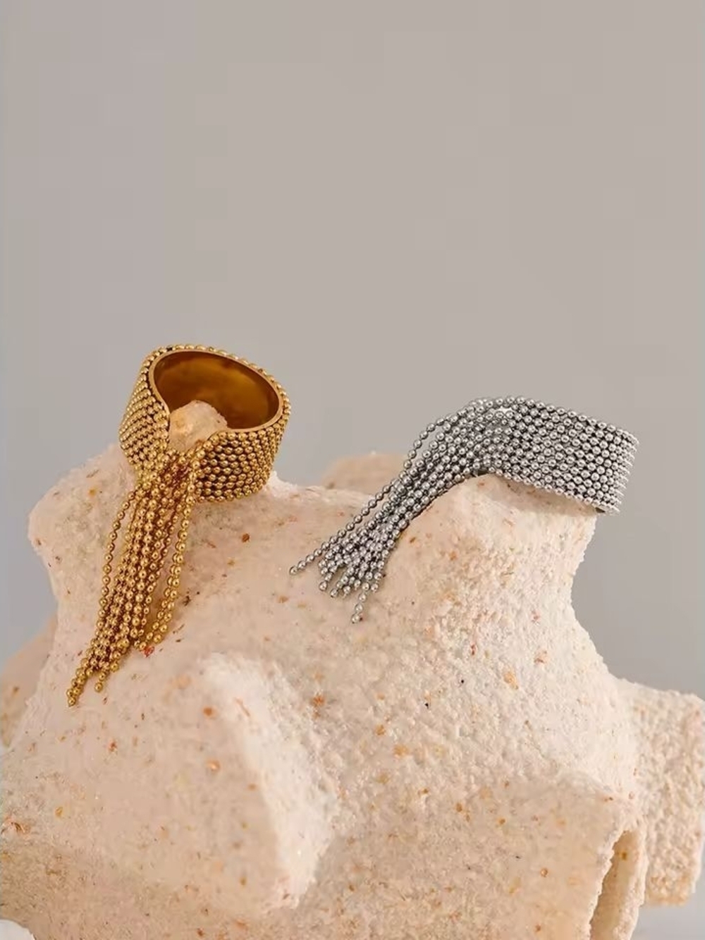 Silver Beaded Fringe Ring - Picture 4 of 8
